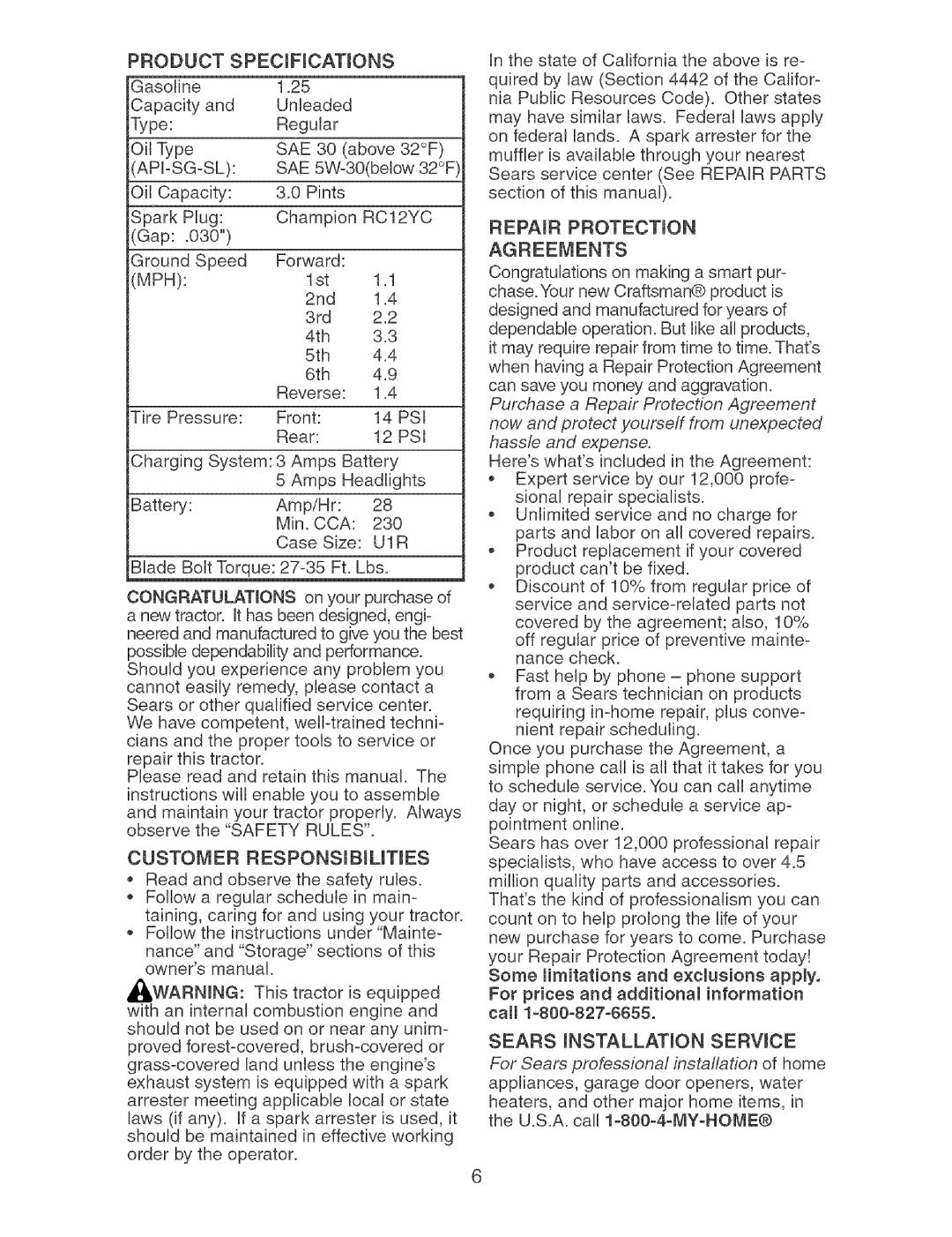 Craftsman 917.273373 owner manual Iapfsg-Sl Sae, RC12YC, Psi, U1R, Agreements 