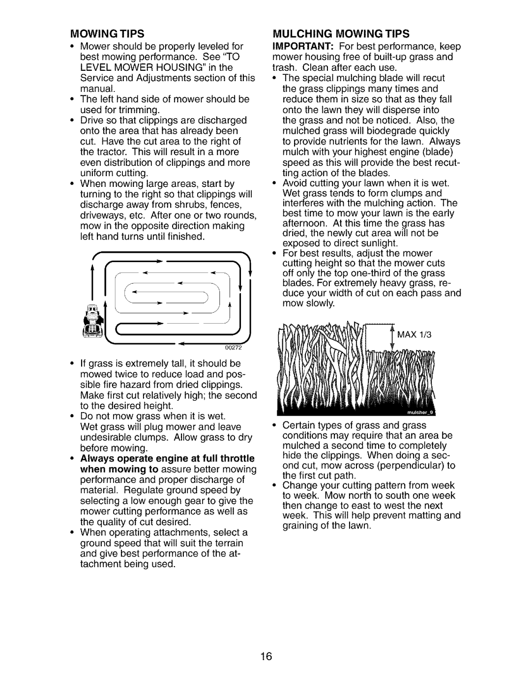 Craftsman 917.27339 owner manual Mulching Mowing Tips 