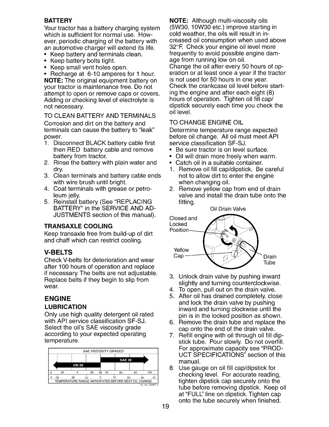 Craftsman 917.27339 owner manual Engine, Transaxle Cooling, Belts, Lubrication, Battery 