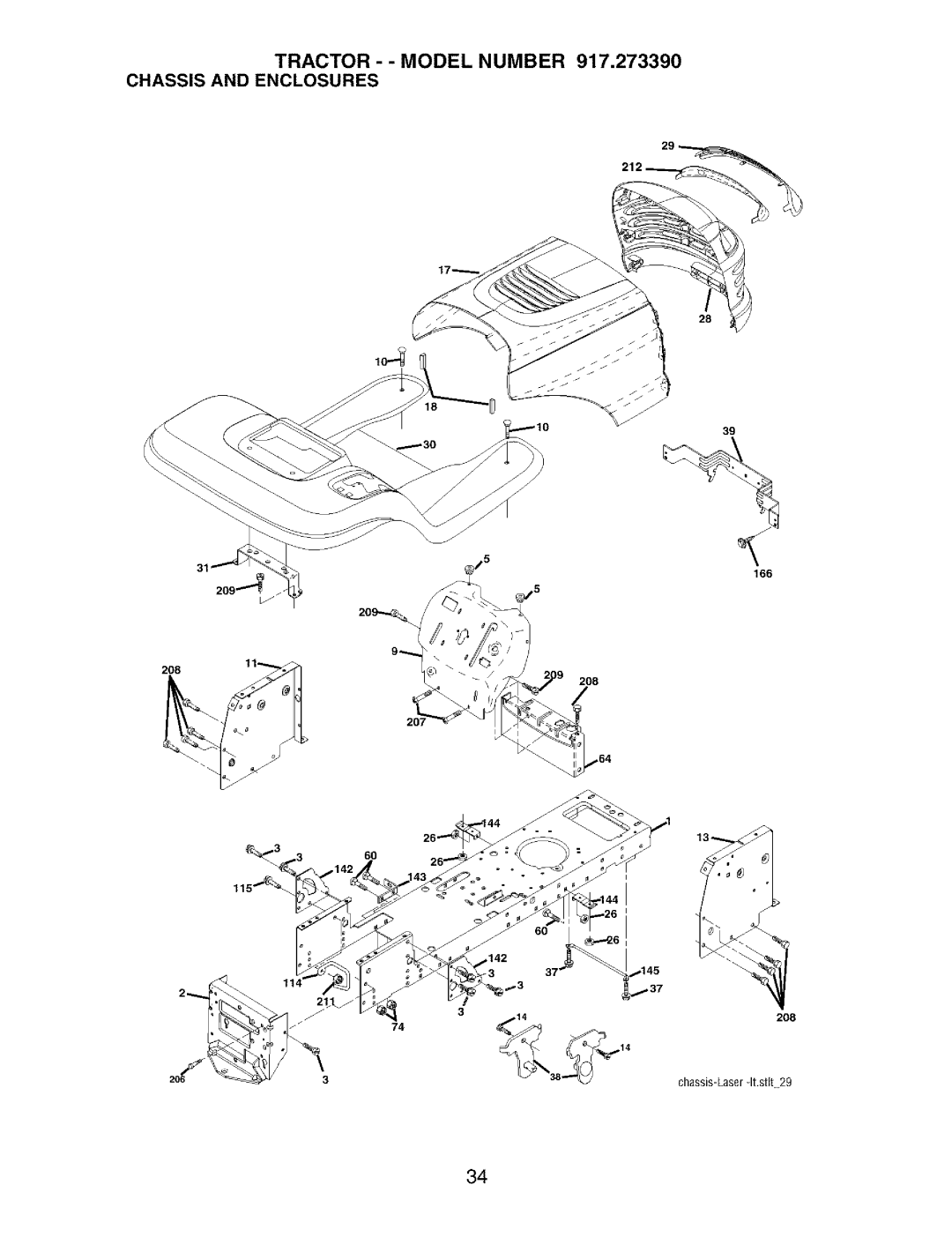 Craftsman owner manual 20f, Tractor - Model Number 917.273390 Chassis and Enclosures 