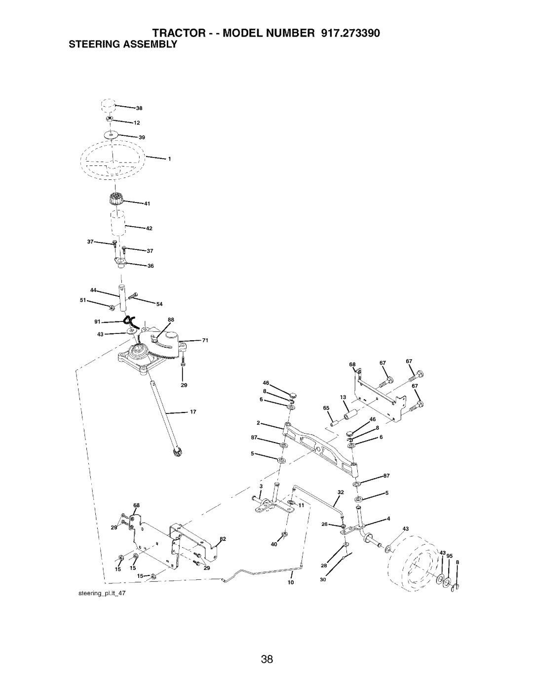 Craftsman owner manual Tractor - Model Number 917.273390 Steering Assembly 