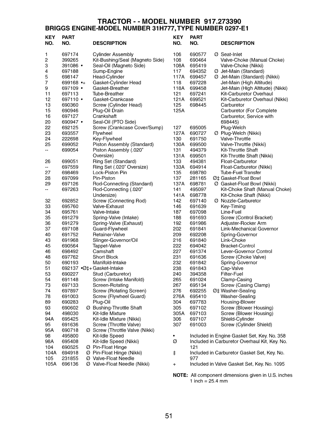 Craftsman owner manual Tractor Model Number, 917.273390, Briggs ENGINE-MODEL Number 