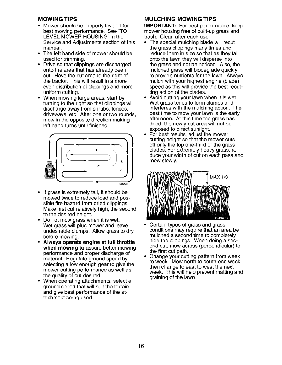 Craftsman 917.273392 manual Mulching Mowing Tips 