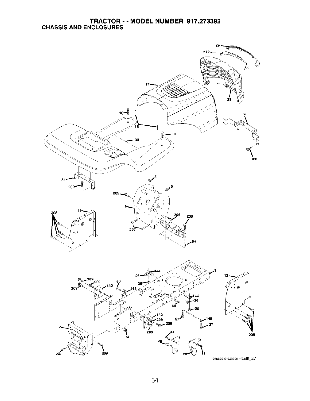 Craftsman 917.273392 manual Tractor - Model Number Chassis and Enclosures 