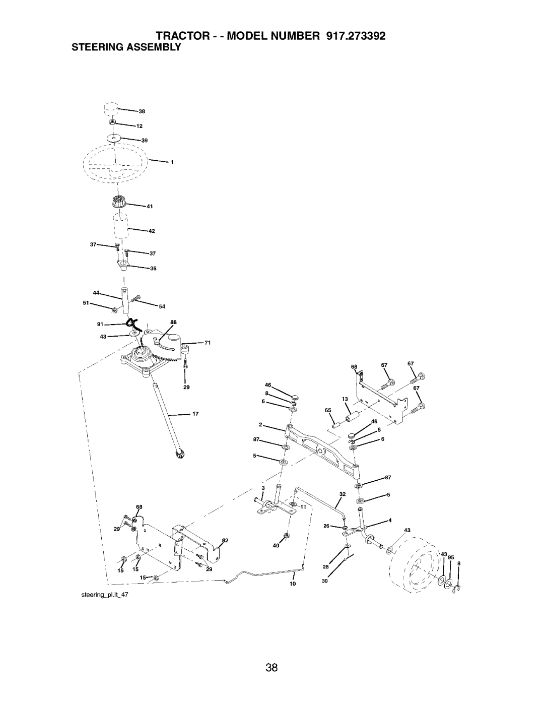 Craftsman manual Tractor - Model Number 917.273392 Steering Assembly 