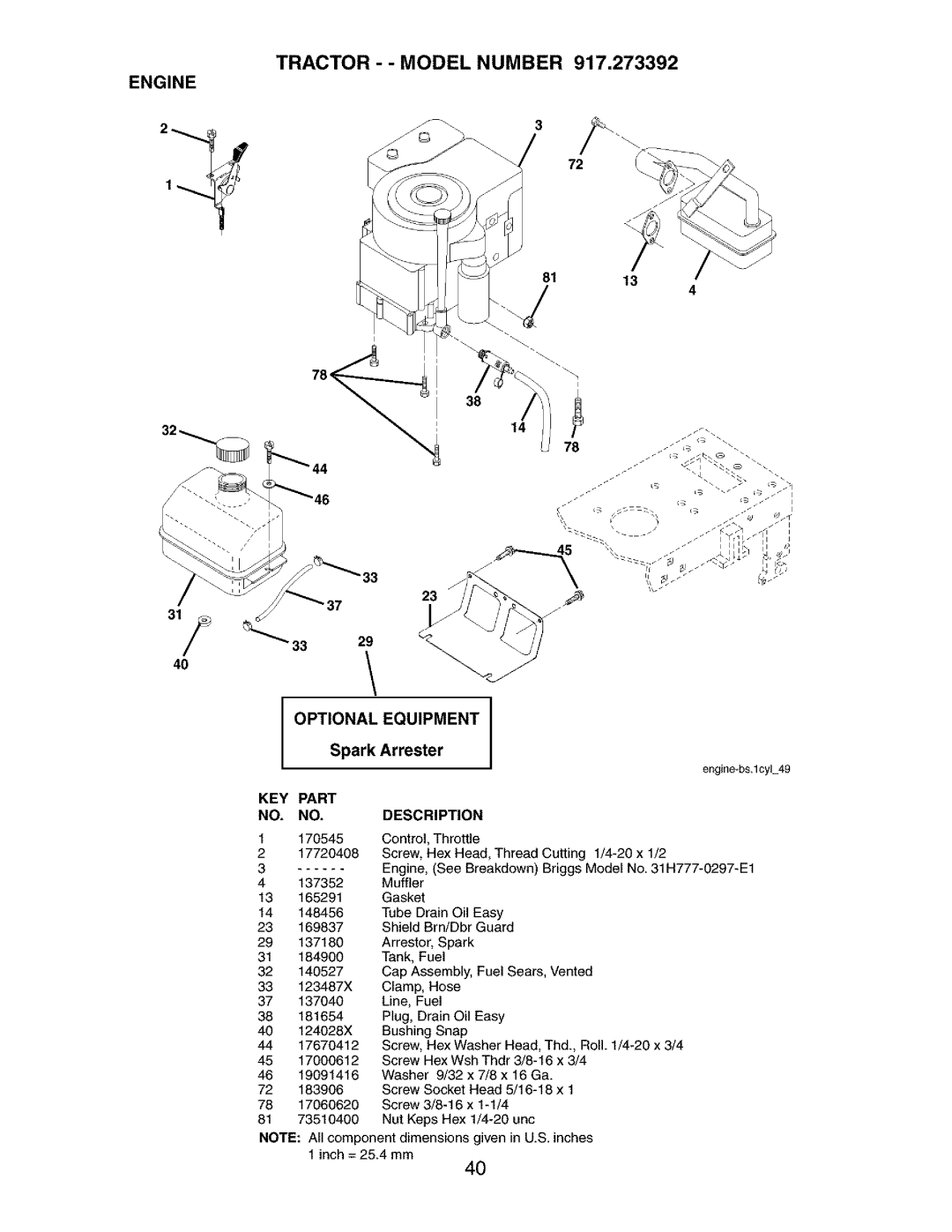 Craftsman 917.273392 manual Engine 