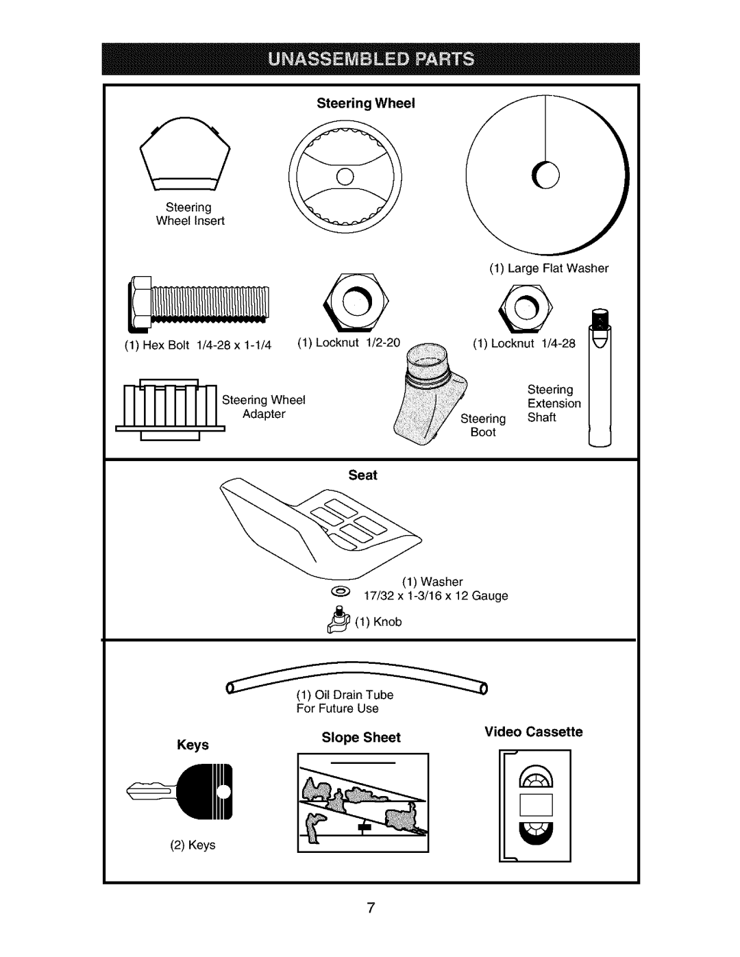 Craftsman 917.273392 manual Steering Wheel, Seat, Keys 