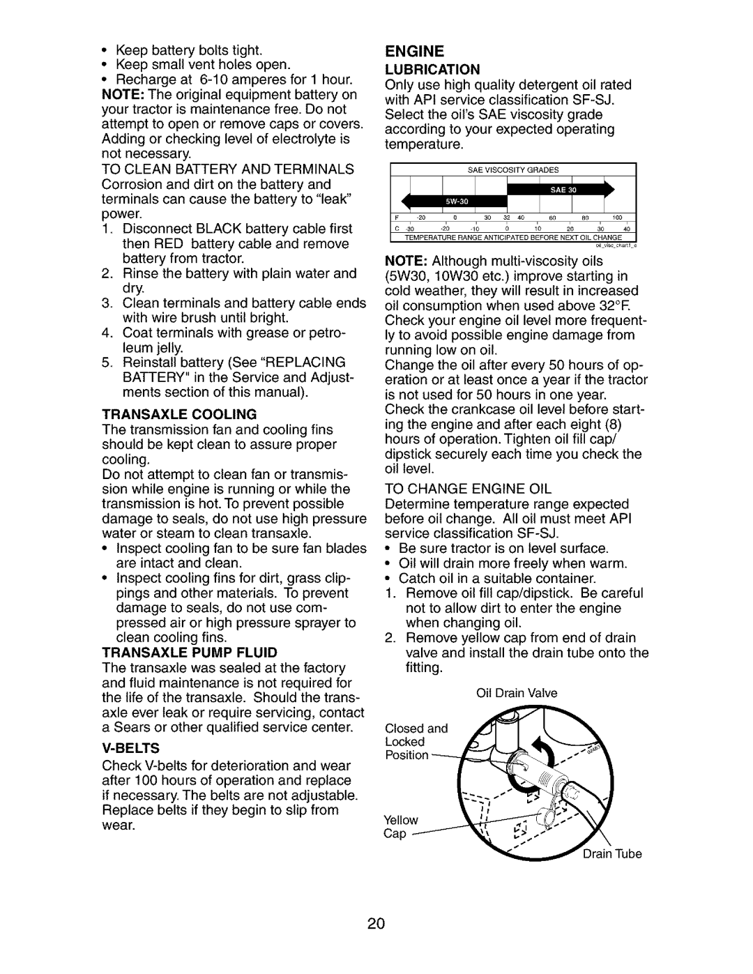 Craftsman 917.273401 owner manual Engine, Transaxle Pump Fluid, Lubrication 