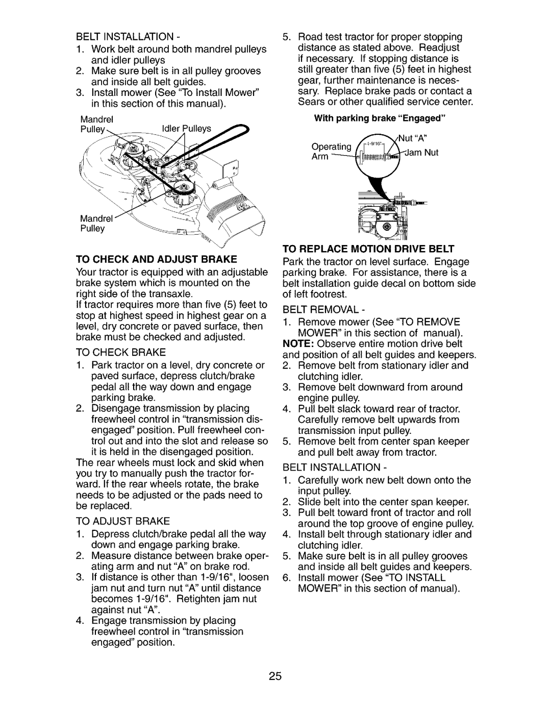 Craftsman 917.273401 owner manual Beltinstallation, Belt Installation 