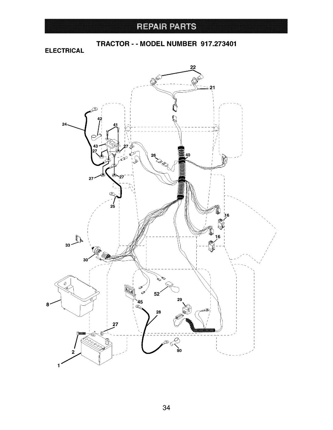 Craftsman 917.273401 owner manual Tractor - Model Number Electrical 