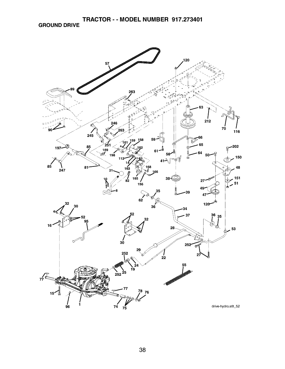 Craftsman 917.273401 owner manual Tractor - Model Number Ground Drive 