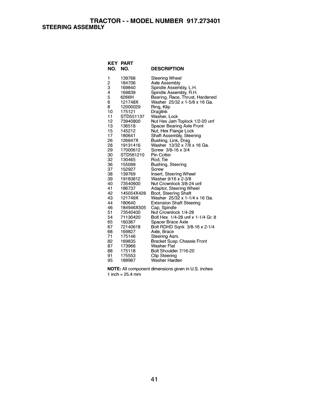 Craftsman owner manual Tractor - Model Number 917.273401 Steeringassembly 