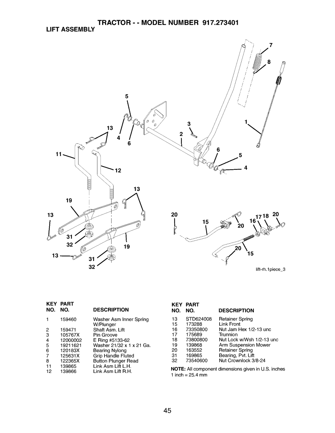 Craftsman 917.273401 owner manual Tractor -- Model Number Lift Assembly, 2O2O 