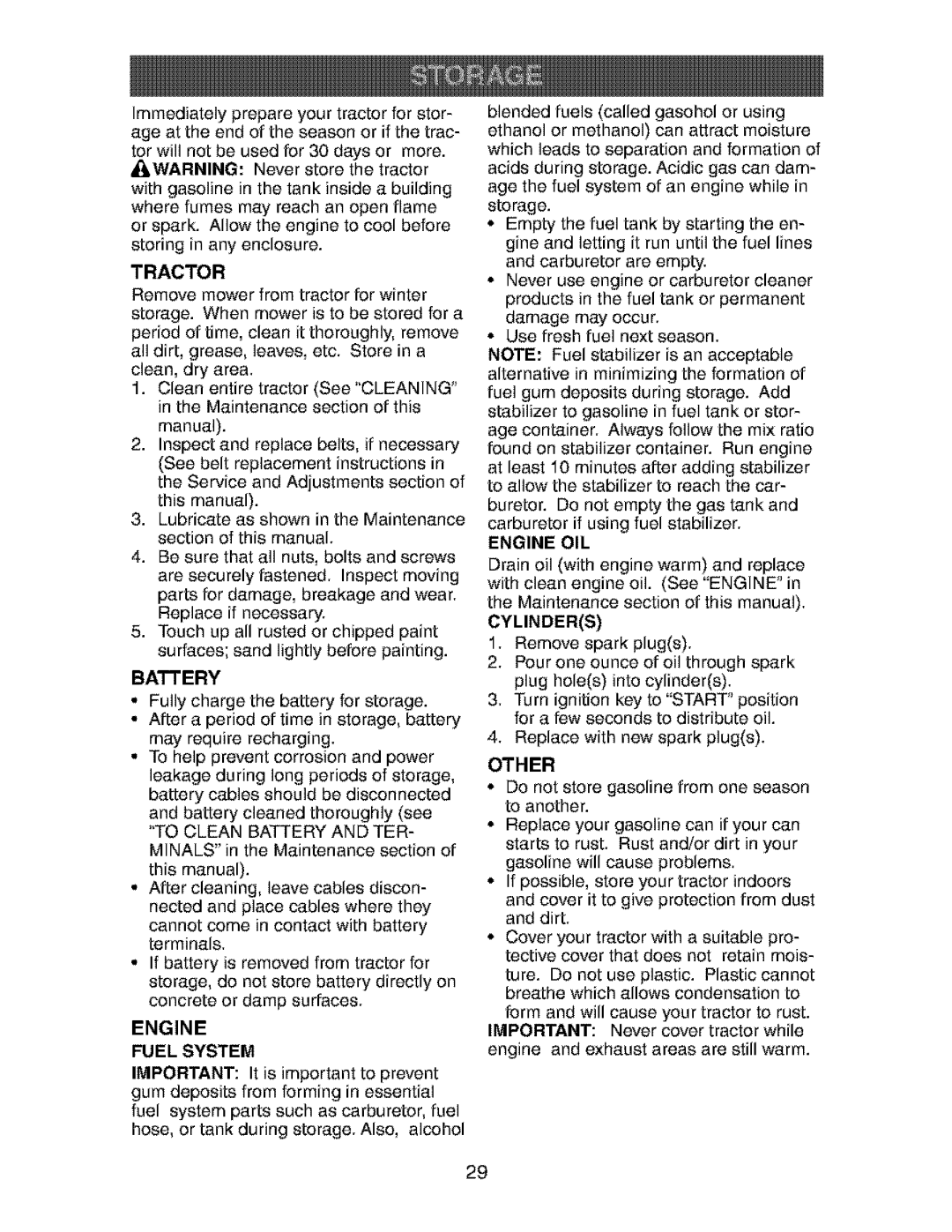 Craftsman 917.273481 manual Battery, Fuel System, Engine OIL, Cylinders, Other 