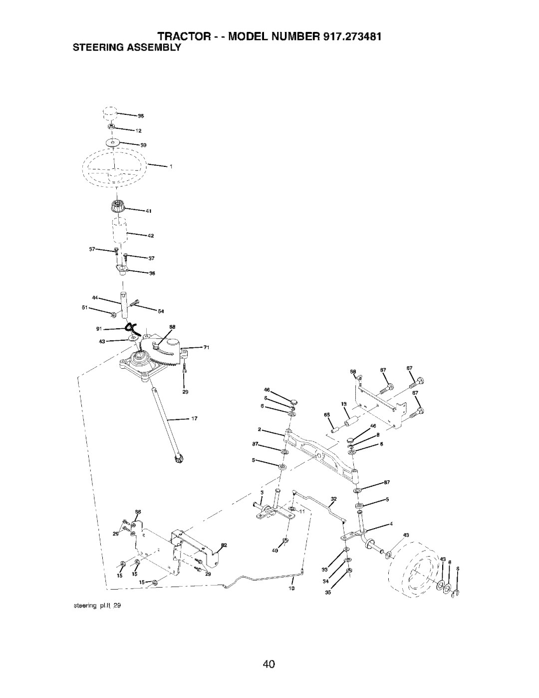 Craftsman manual Tractor - Model Number 917.273481 Steering Assembly 