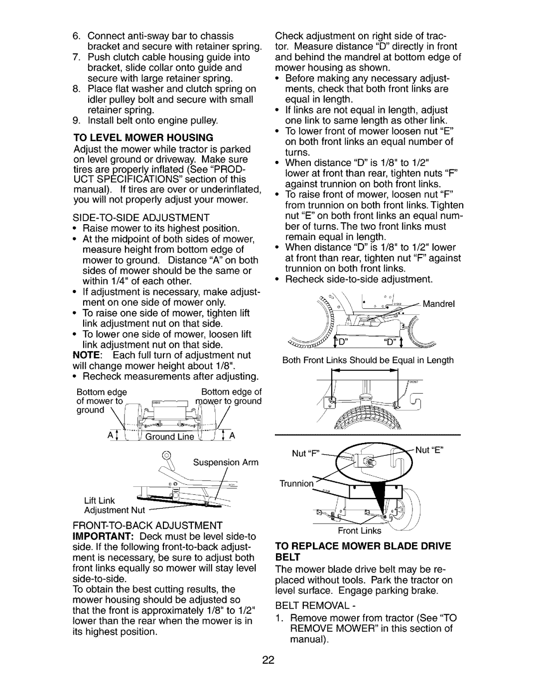 Craftsman 917.27351 manual To Level Mower Housing, SIDE-TO-SIDE Adjustment 