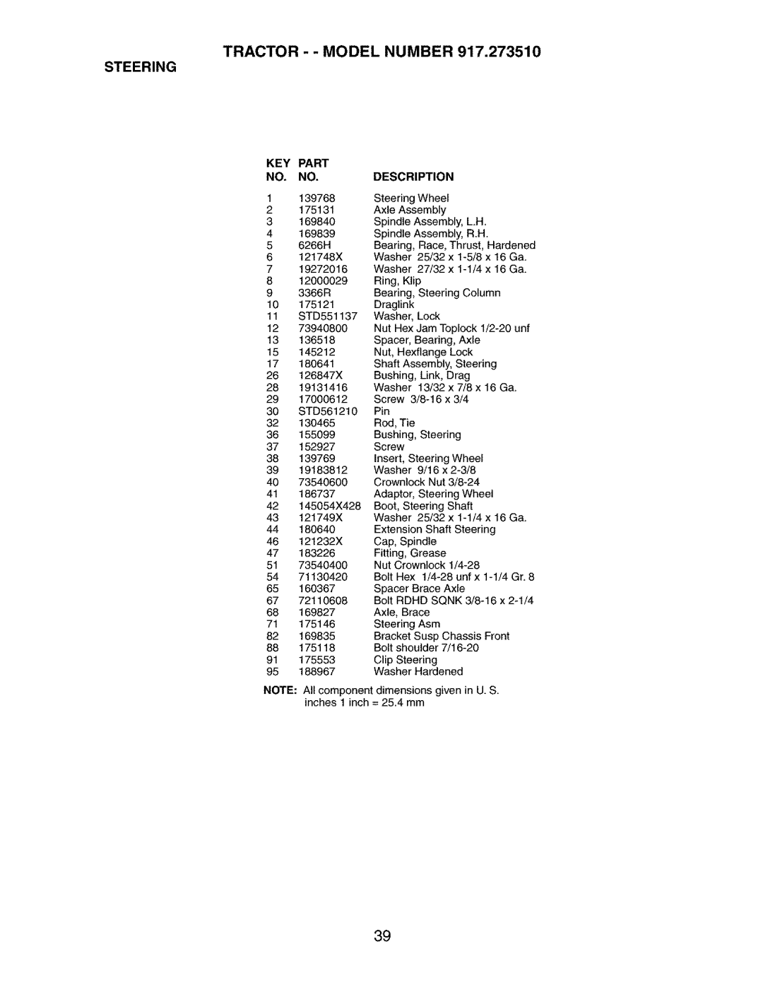 Craftsman 917.27351 manual Insert, Steering 