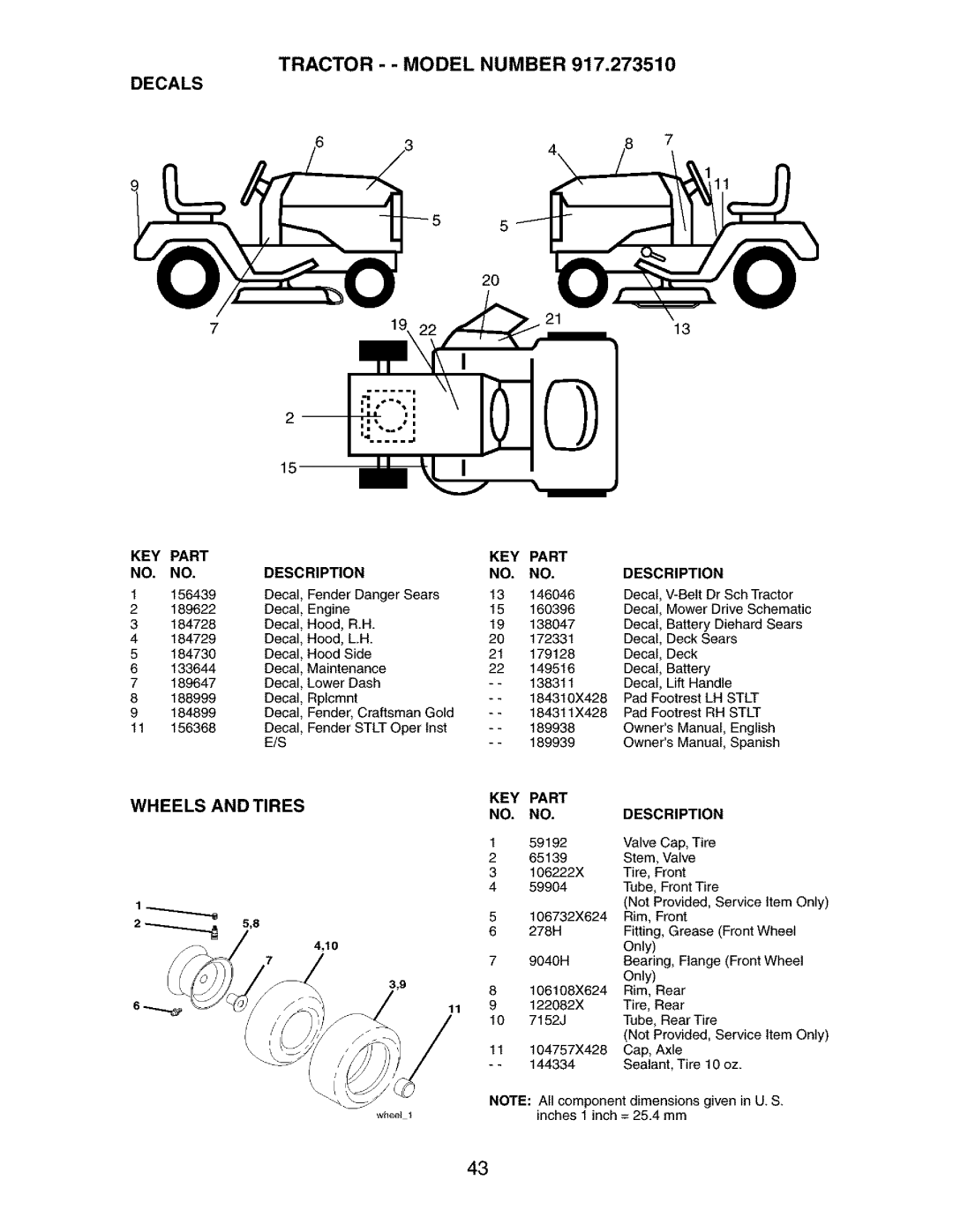 Craftsman 917.27351 manual Tractor - Model Number Decals, 172331 