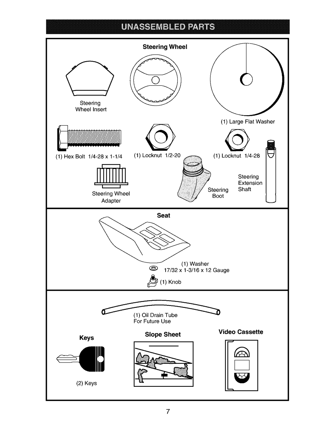 Craftsman 917.27351 manual Steering Wheel, Seat, Keys Slope Sheet 