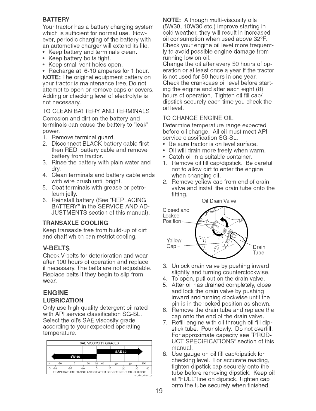 Craftsman 917.273631 manual Transaxle Cooling, Batt E RY, To Clean Battery and Terminals, To Change Engine OIL 