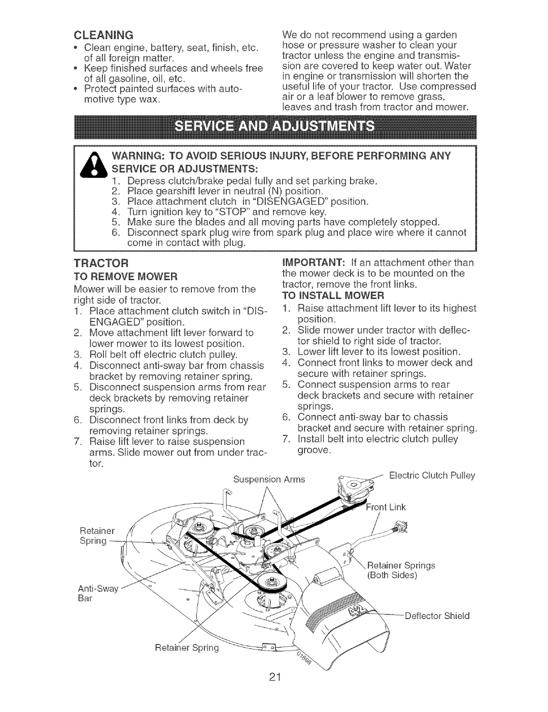 Craftsman 917.273631 manual Tractor To Remove Mower 