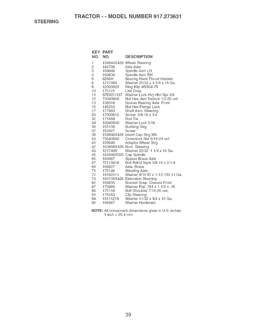 Craftsman 917.273631 manual KEY Part 