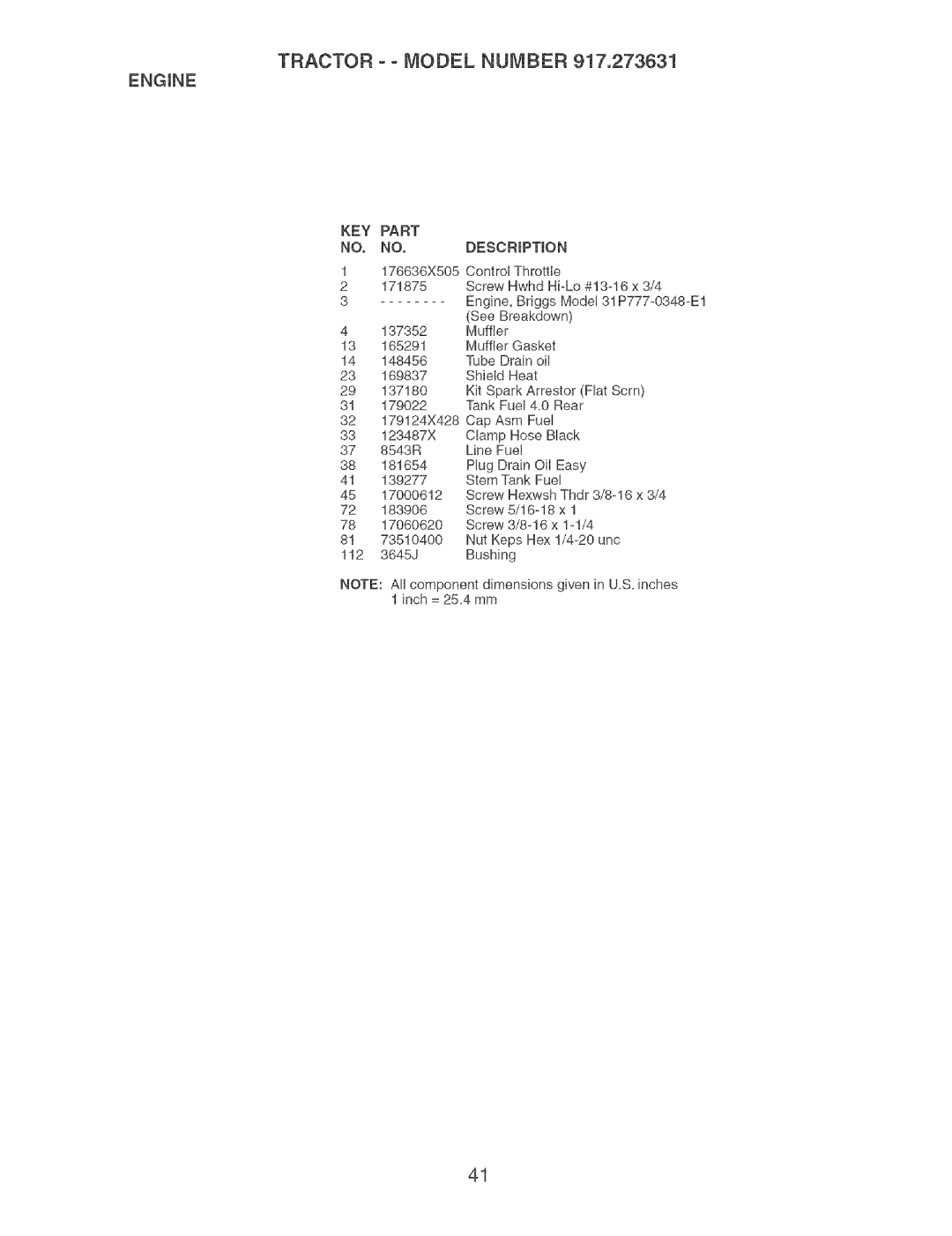 Craftsman 917.273631 manual DESCRiPTiON 