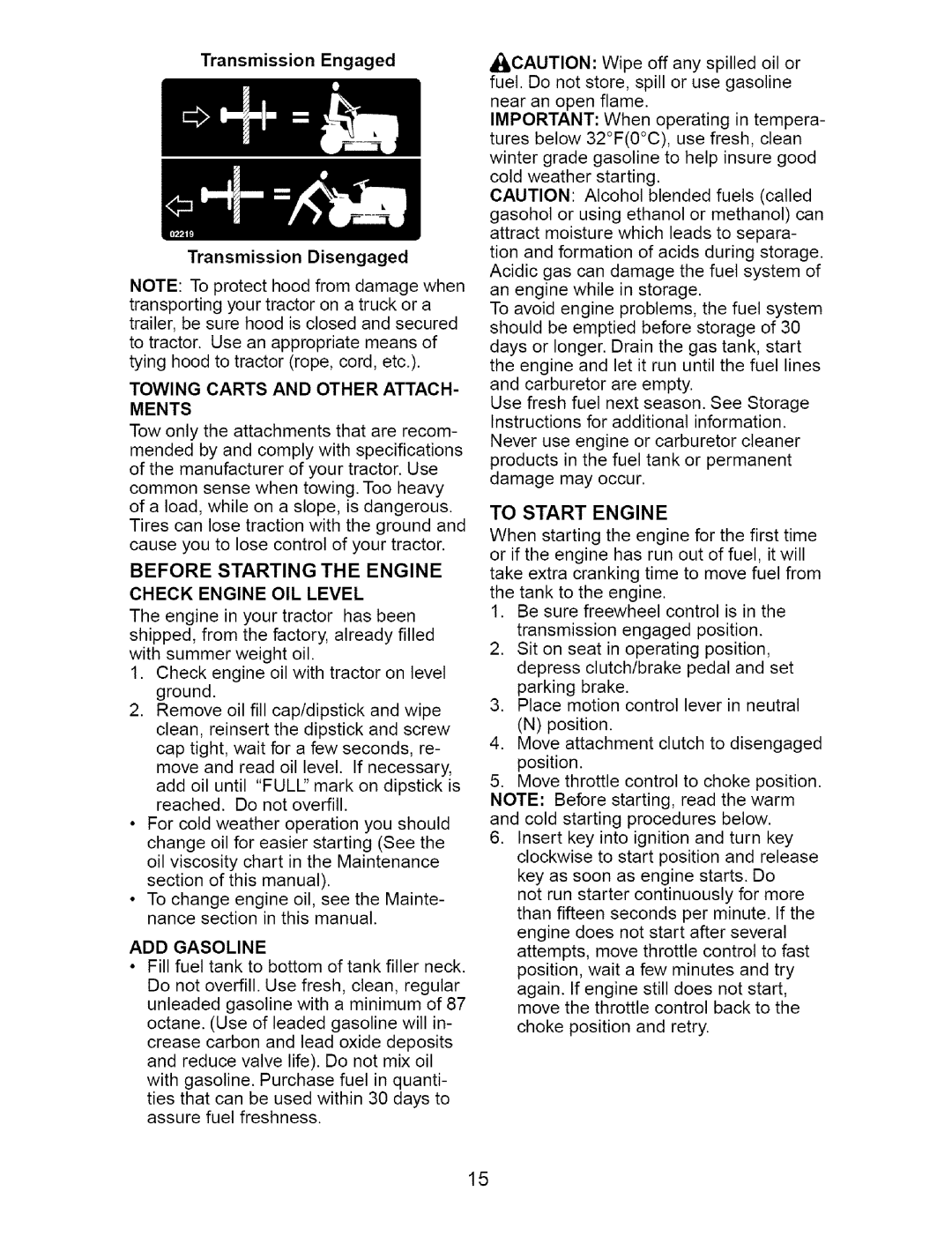 Craftsman 917.273642 Towing Carts and Other Attach Ments, Before Starting the Engine Check Engine OIL Level, ADD Gasoline 