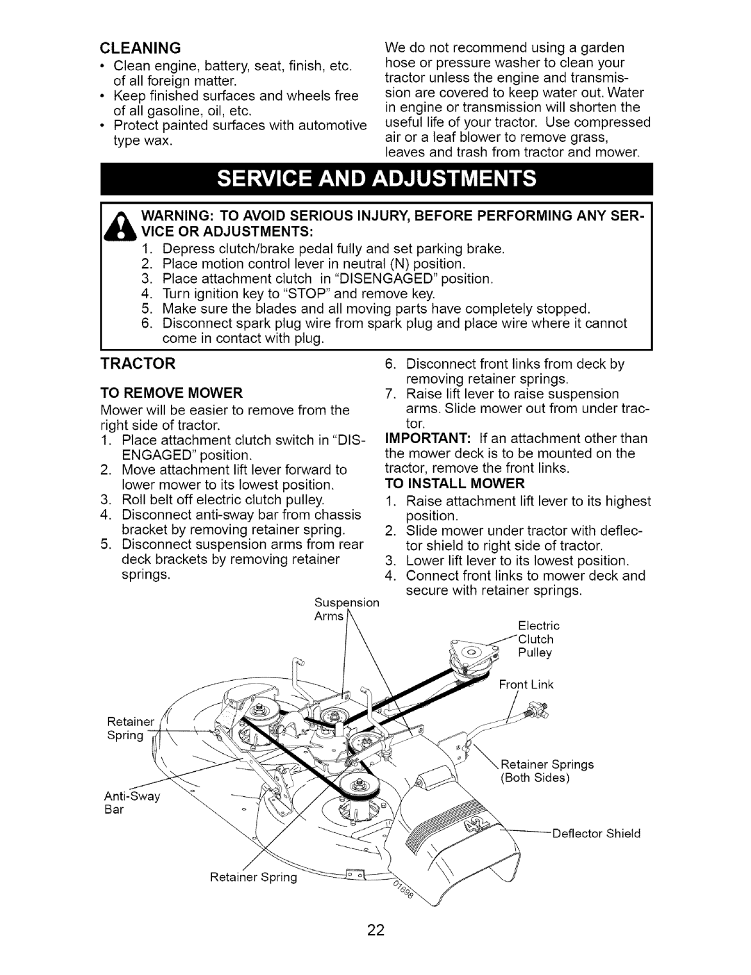 Craftsman 917.273642 manual Disengaged, To Remove Mower, To Install Mower 