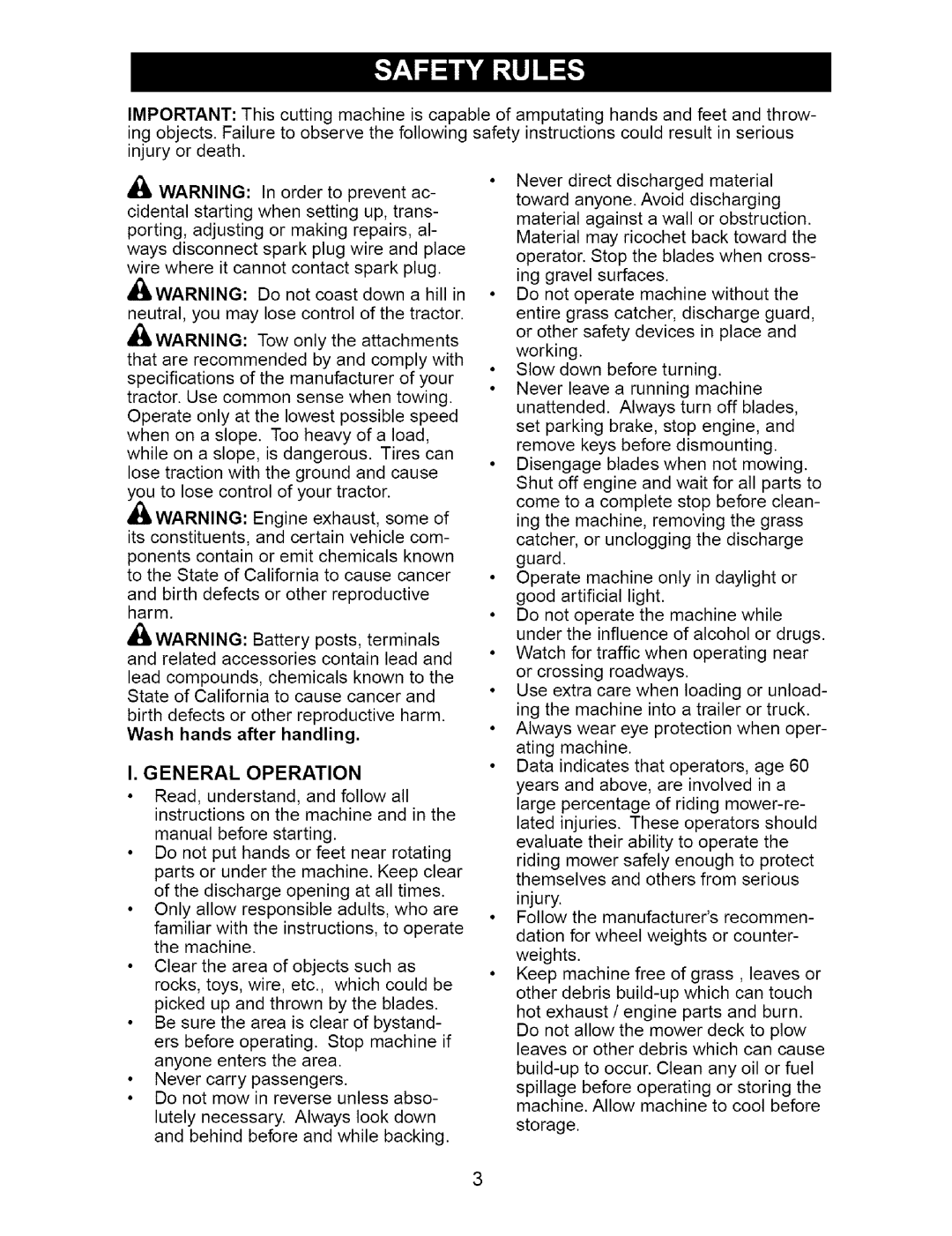 Craftsman 917.273642 manual General Operation 