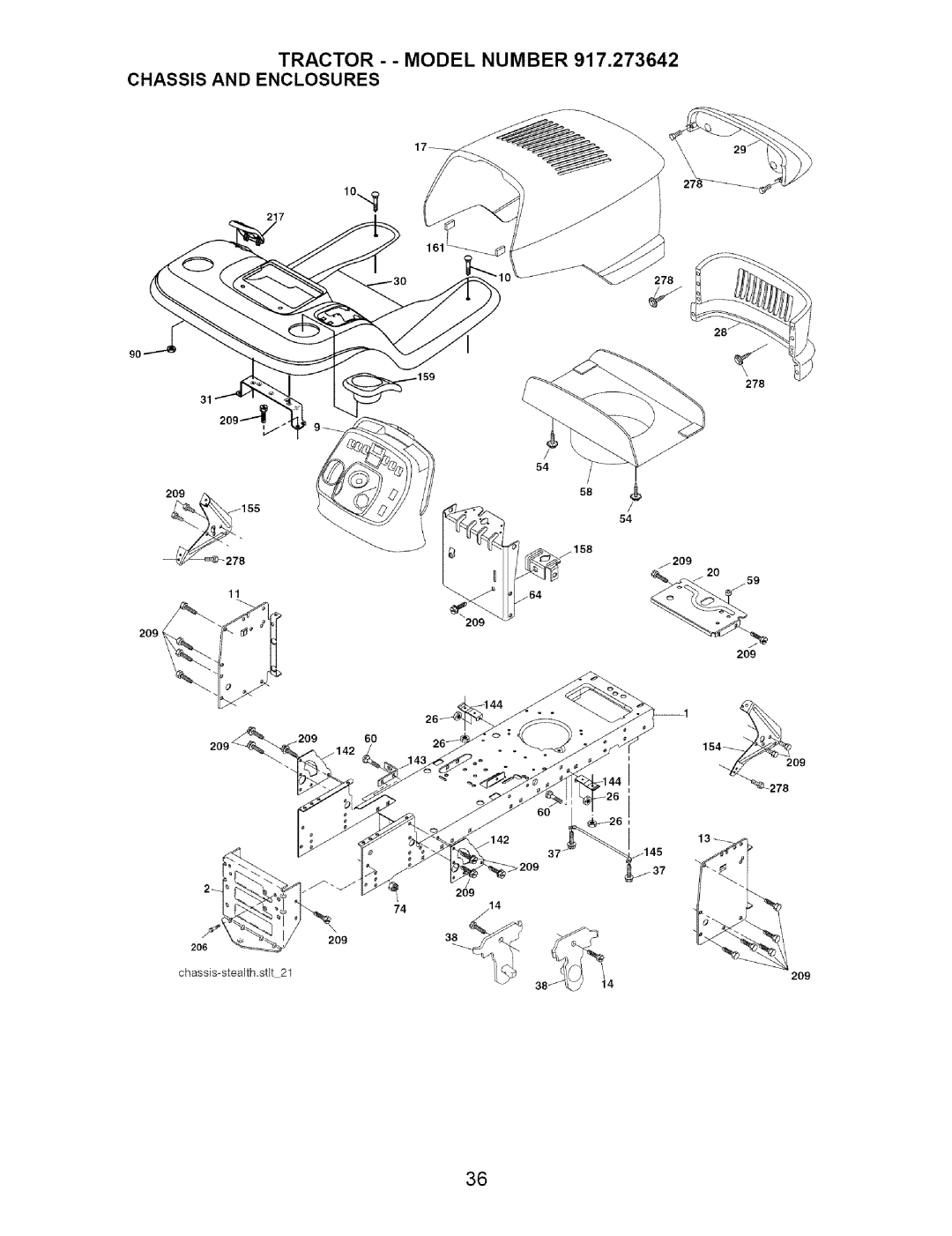 Craftsman 917.273642 manual Tractor - Model Number 917,273642 Chassis and Enclosures 