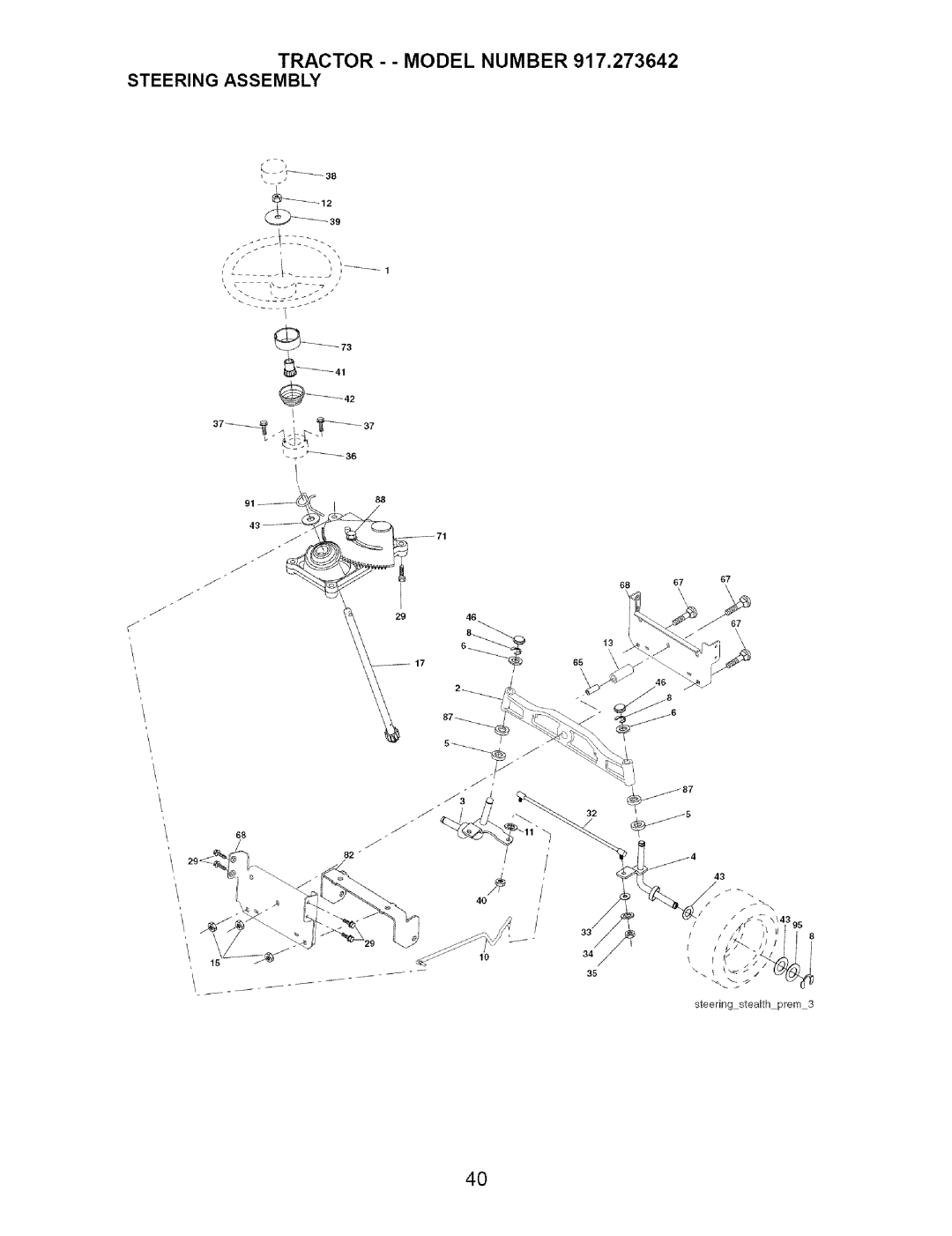 Craftsman manual Tractor - Model Number 917.273642 Steering Assembly 