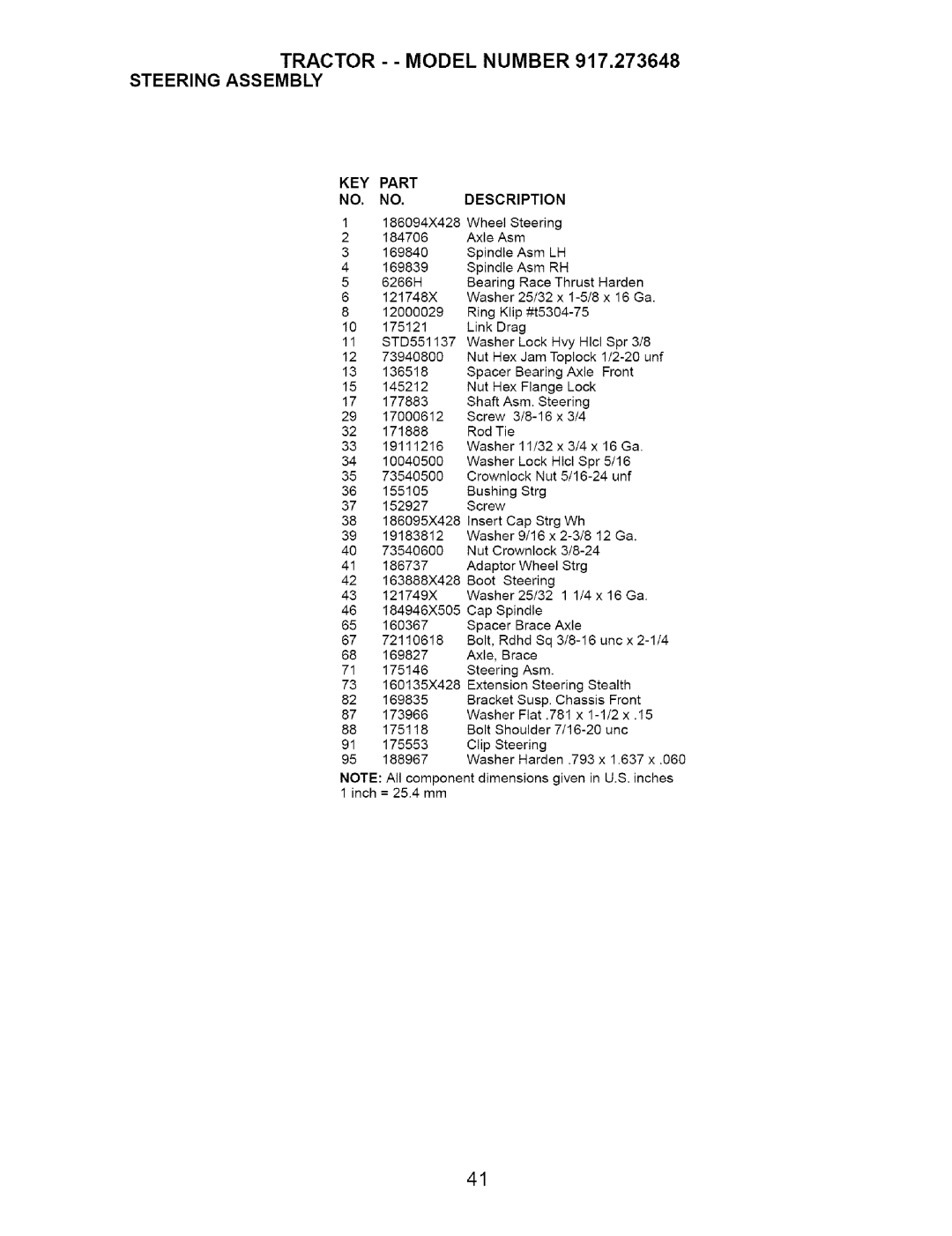 Craftsman manual Tractor - Model Number 917.273648 Steering Assembly 