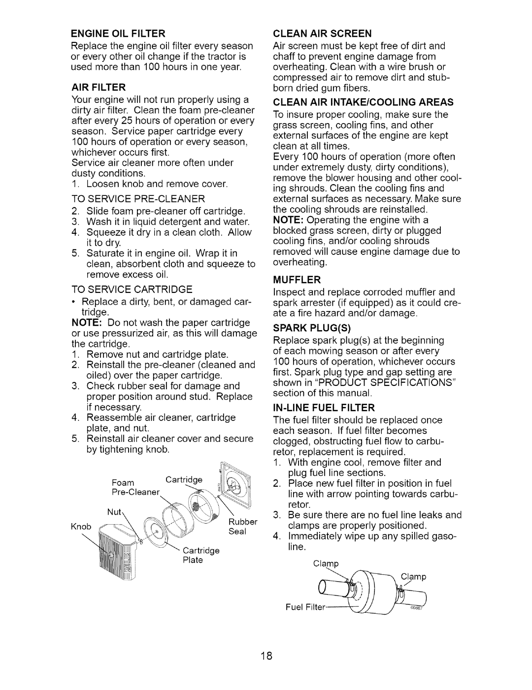 Craftsman 917.273663 Muffler, Clean AIR Screen, Clean AIR INTAKE/COOLING Areas, Spark Plugs, IN-LINE Fuel Filter 