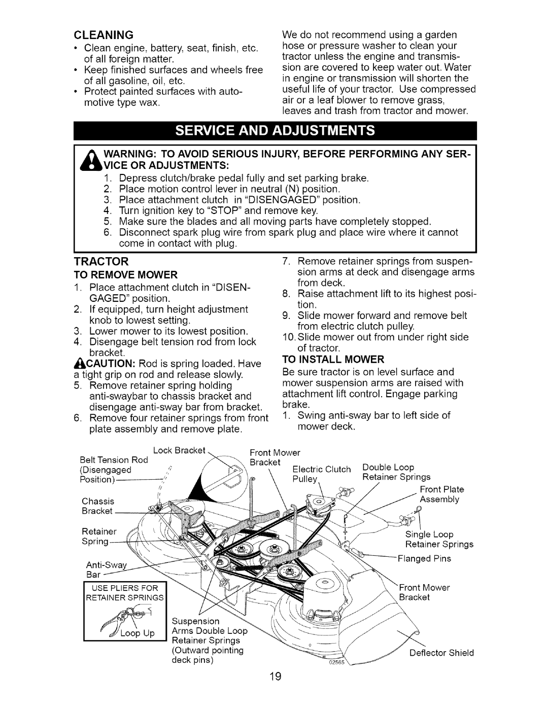 Craftsman 917.273663 owner manual To Remove Mower, To Install Mower 