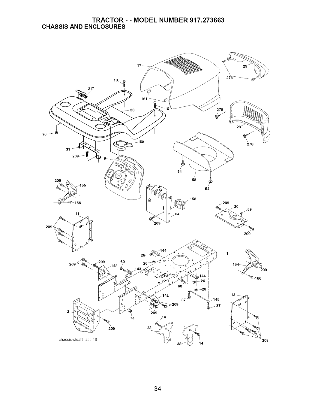 Craftsman 917.273663 owner manual Tractor - Model Number 917,273663 Chassis and Enclosures 