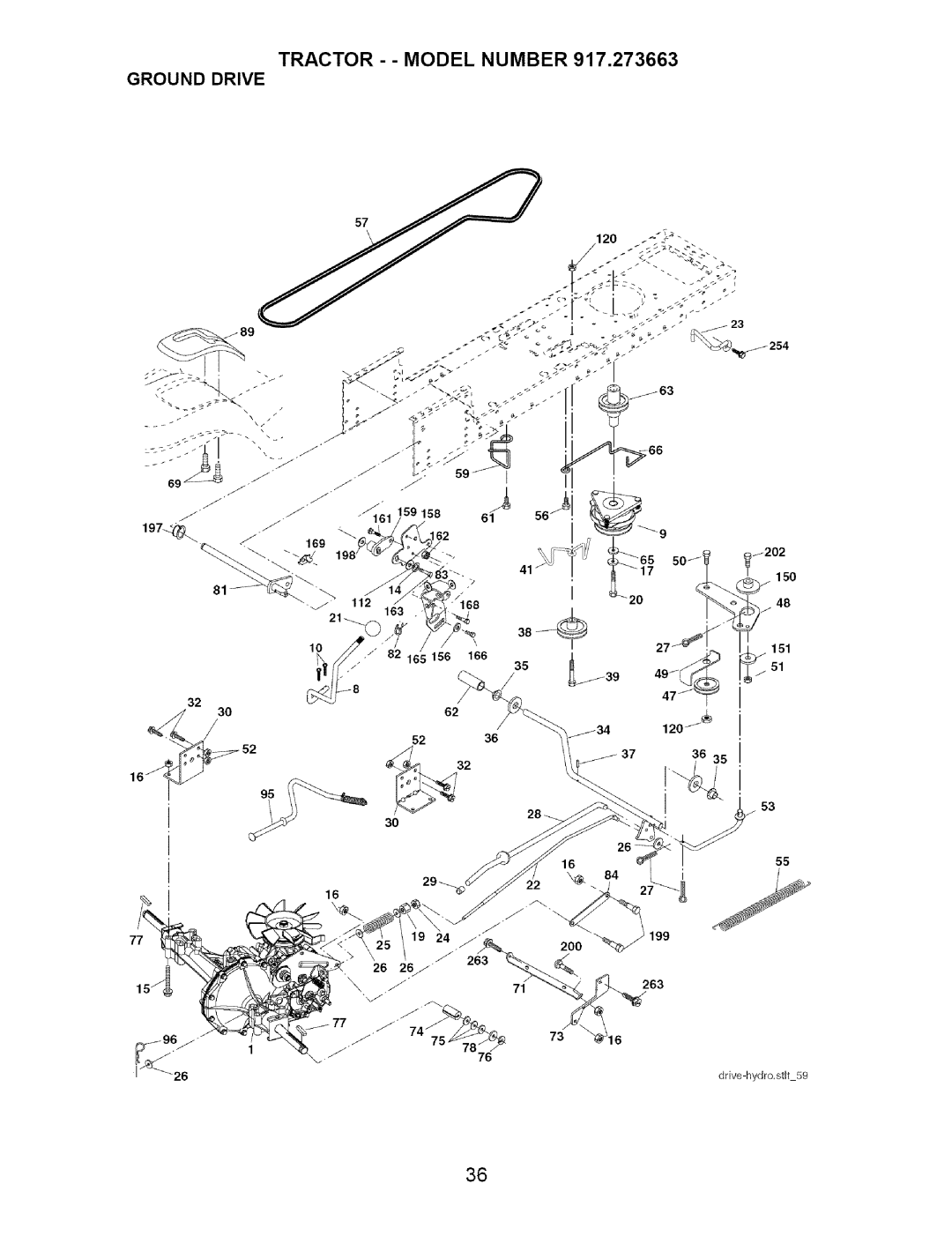 Craftsman 917.273663 owner manual Tractor - Model Number 917,273663 Ground Drive 