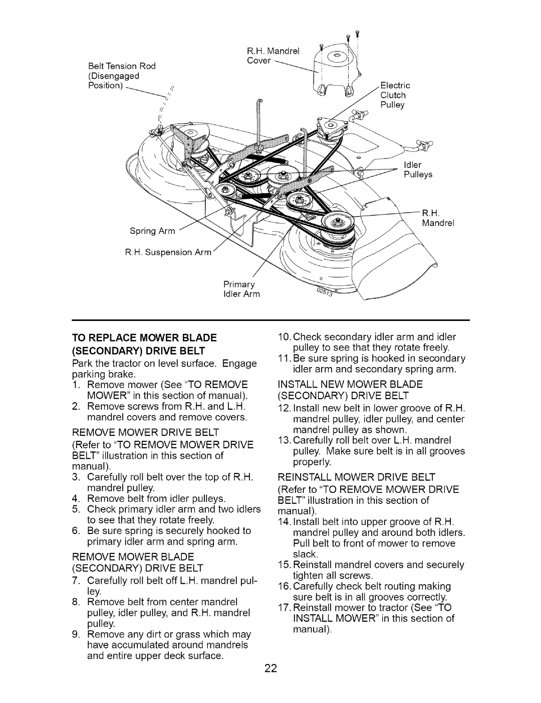 Craftsman 917.273663 owner manual Positionji7, BeltTensionRod Disengaged, To Replace Mower Blade 