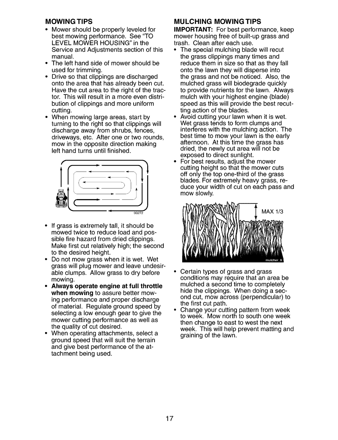 Craftsman 917.273763 owner manual Mulching Mowing Tips 