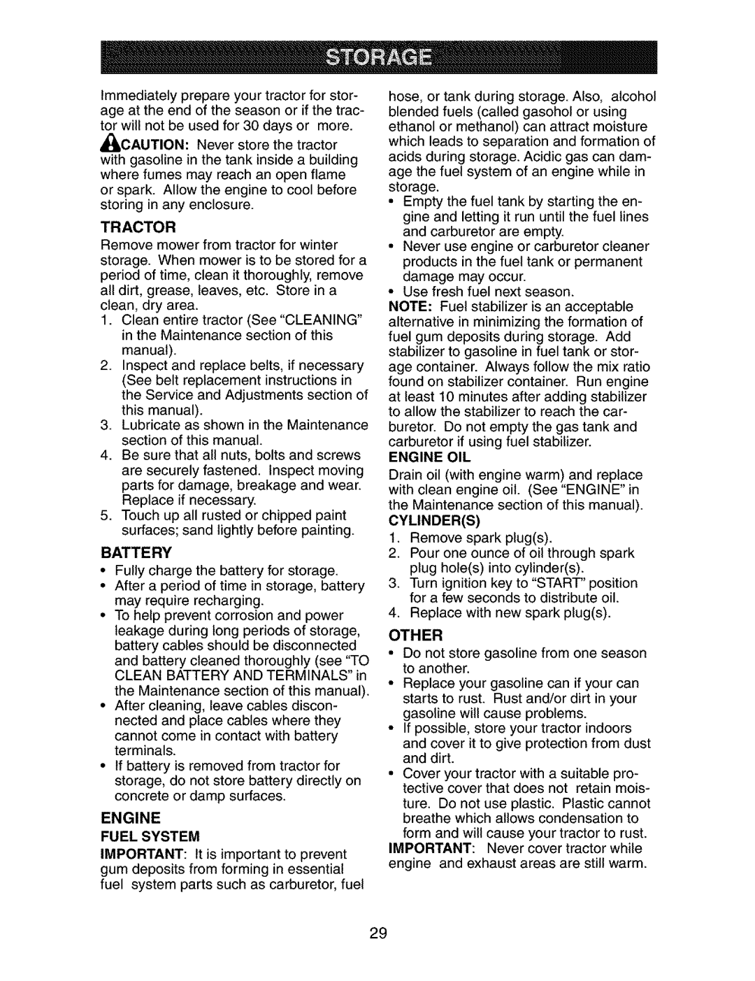 Craftsman 917.273763 owner manual Battery, Tractor, Fuel System 