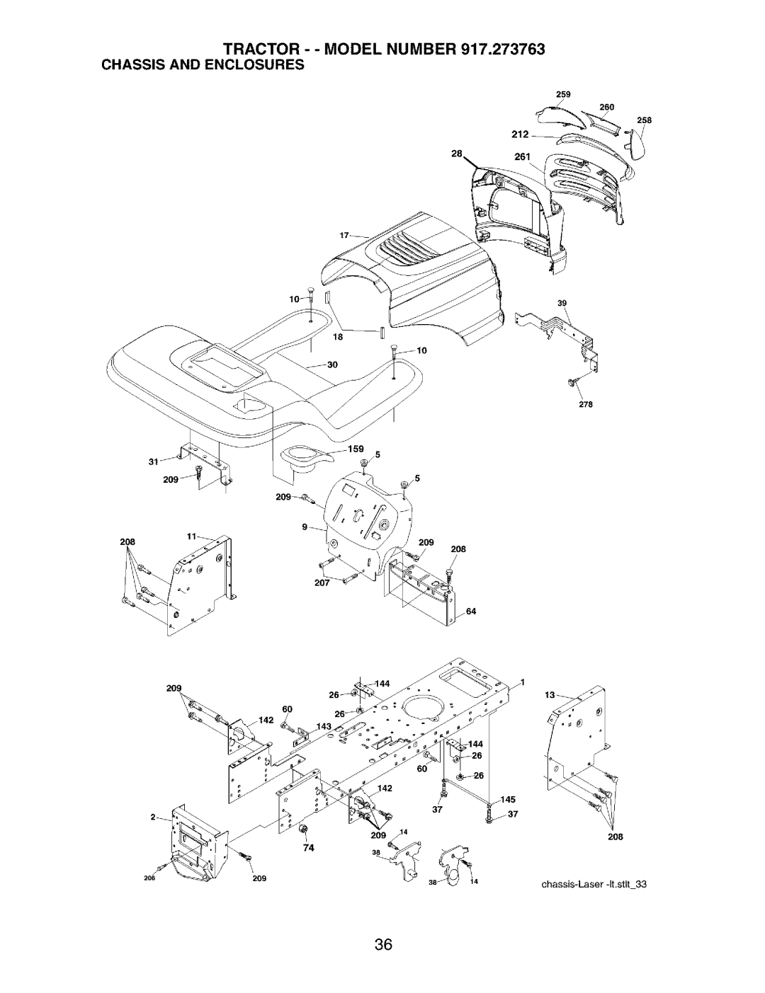 Craftsman owner manual Tractor - Model Number 917.273763 Chassis and Enclosures 