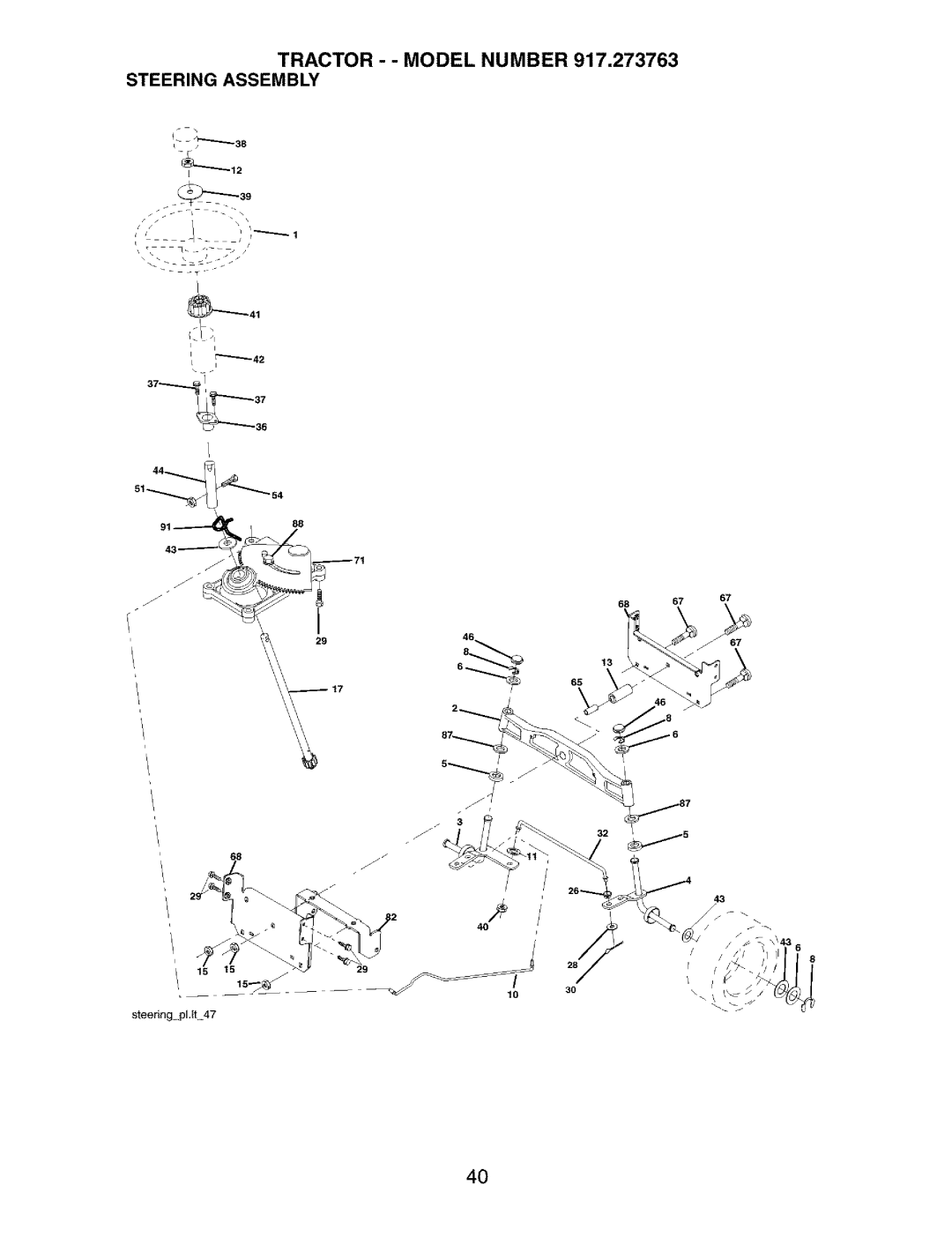 Craftsman owner manual Tractor - Model Number 917.273763 Steering Assembly 