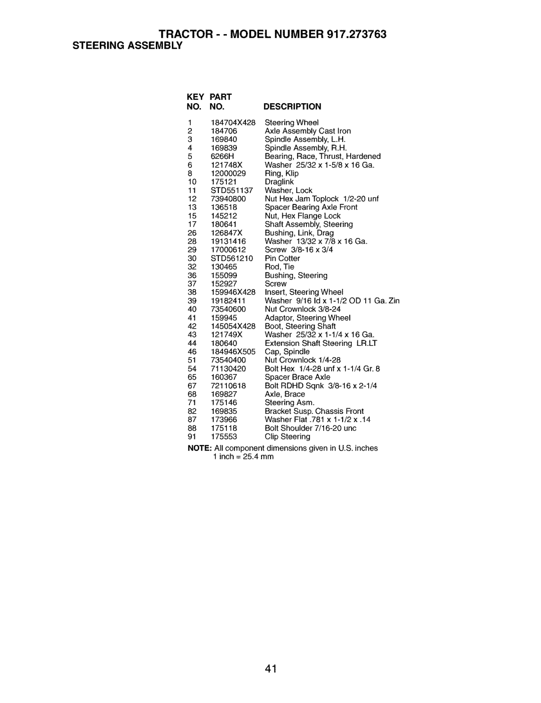 Craftsman owner manual Tractor - Model Number 917.273763 Steeringassembly 