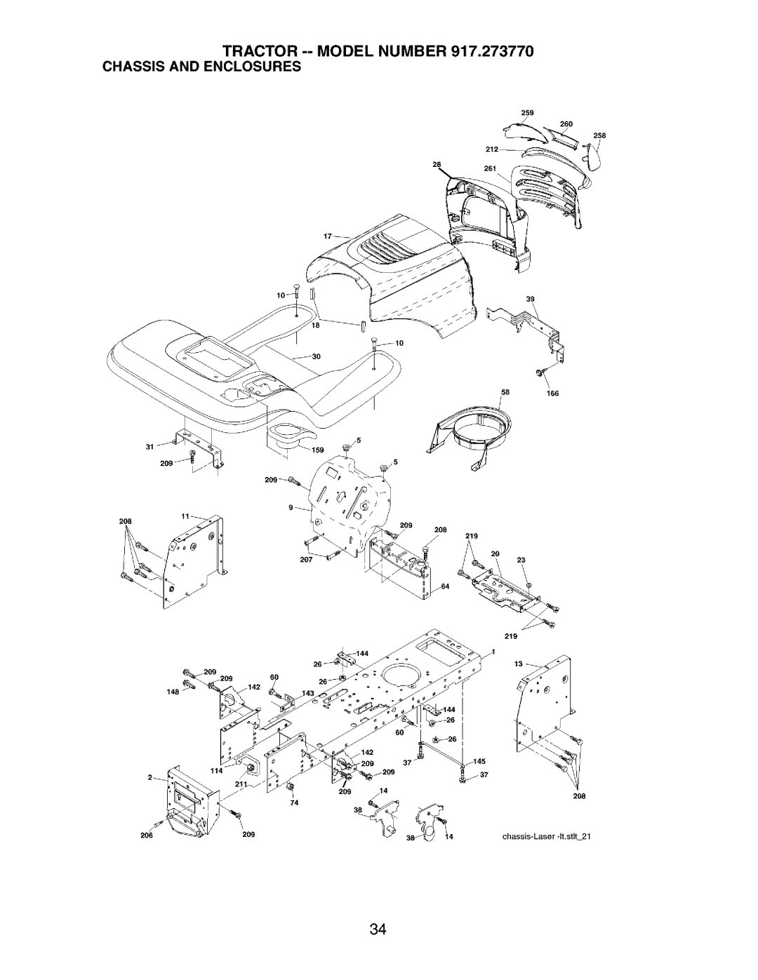 Craftsman manual Tractor -- Model Number 917.273770 Chassis and Enclosures 