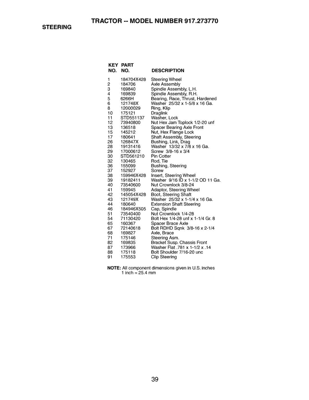 Craftsman 917.27377 manual Steering 