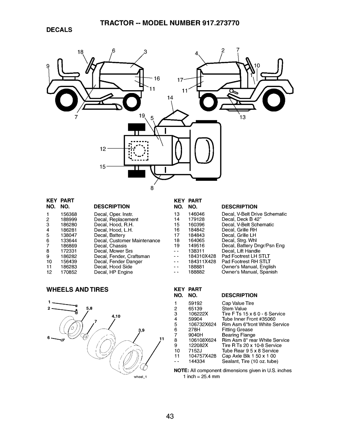 Craftsman 917.27377 manual Tractor -- Model Number Decals, 186388 