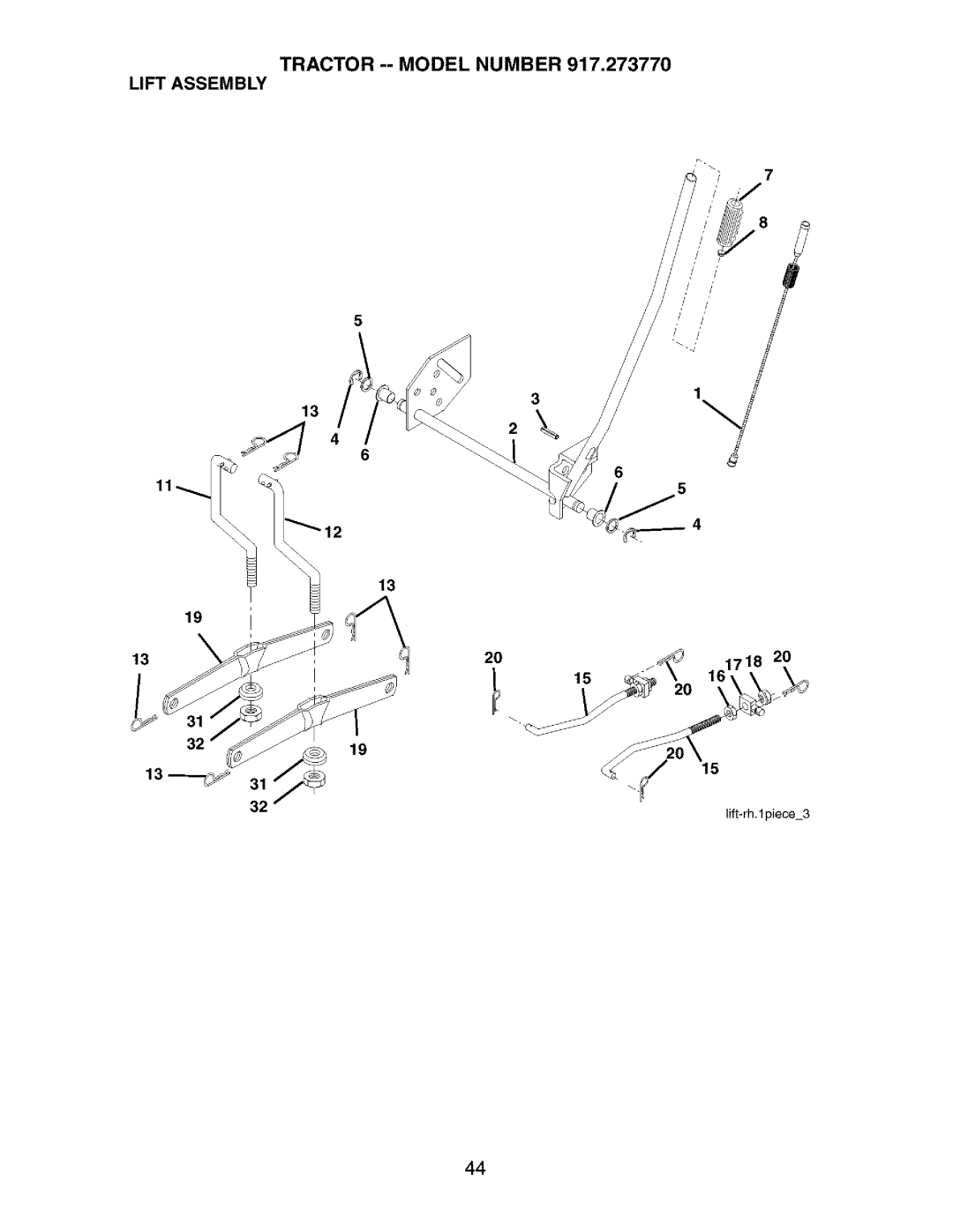Craftsman 917.27377 manual Tractor -- Model Number Lift Assembly 