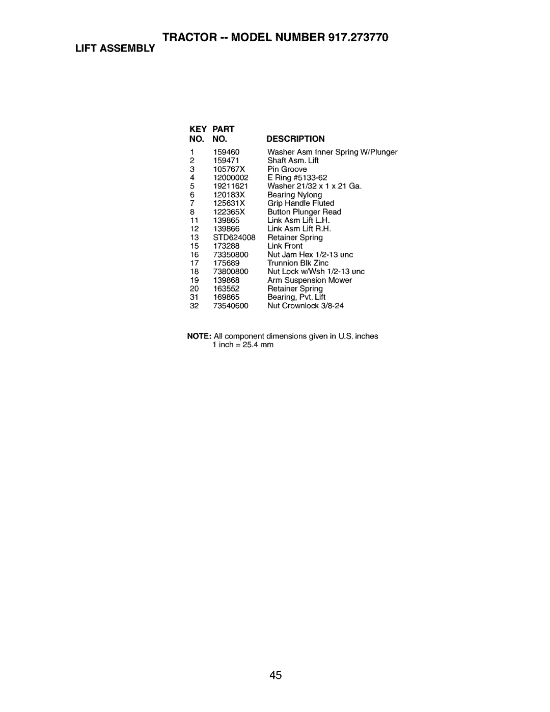 Craftsman 917.27377 manual Tractor -- Model Number Lift Assembly 