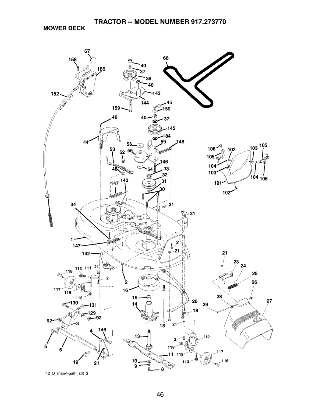 Craftsman 917.27377 manual 1o6 1o2 1o3los, Tractor -- Model Number Mower Deck 