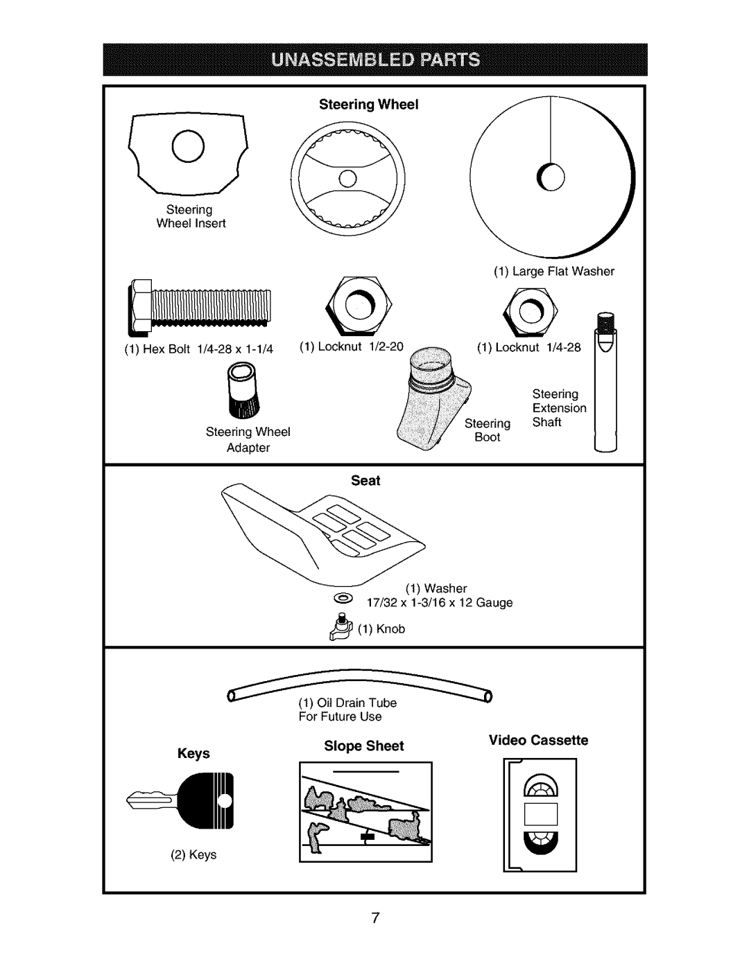 Craftsman 917.27377 manual Steering Wheel, Seat, Keys Slope Sheet 